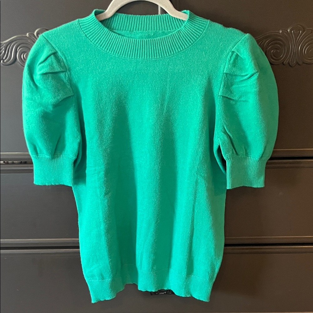 Green Short Sleeve Sweater - Puff-Sleeve